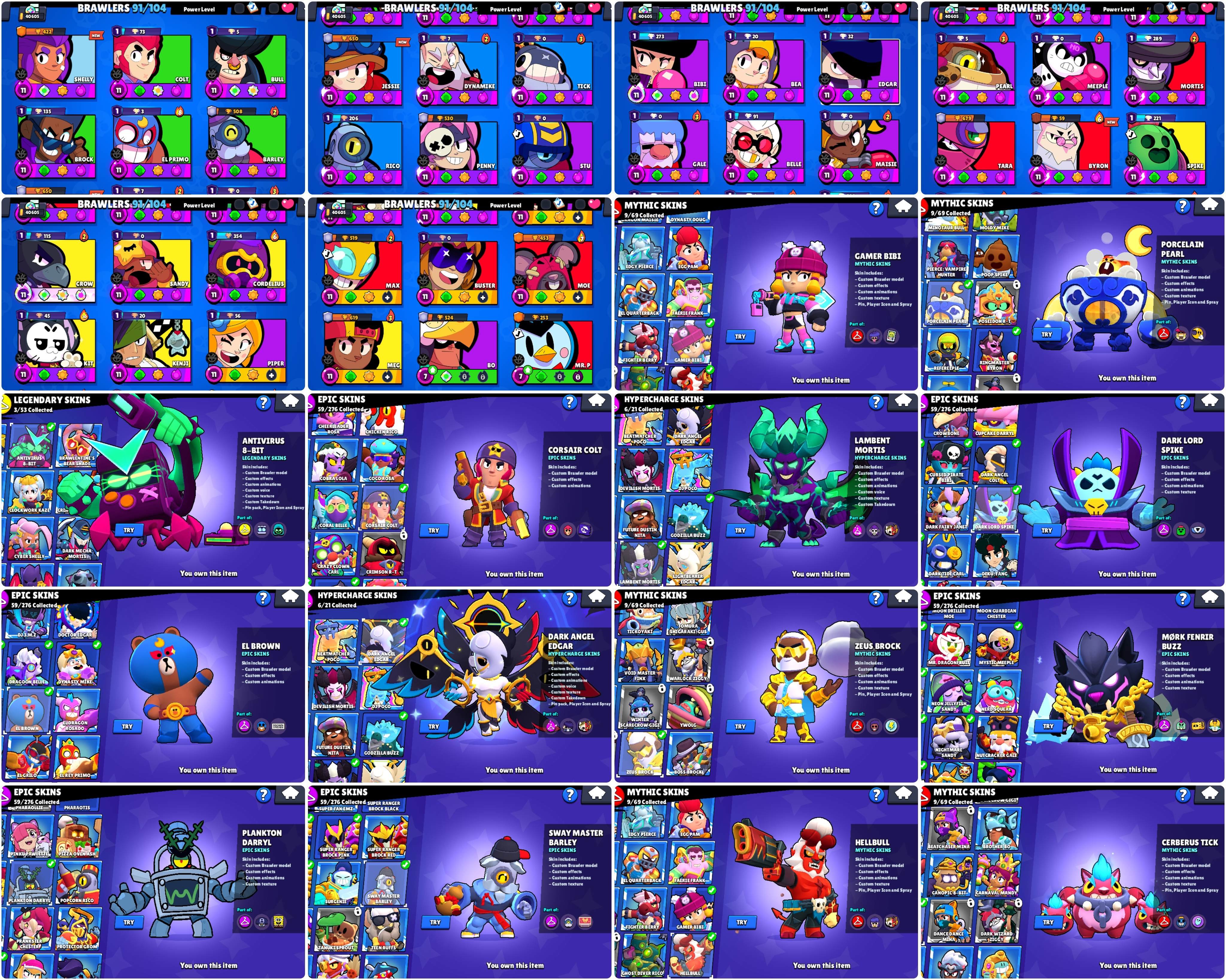 CORSAIR COLT + CHEAP REGION DONATE + 34 MAX POWER + DARK ANGEL EDGAR + LABENT MORTIS, trophies 40600, brawlers 91, primes 25