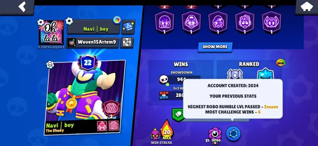 🏆32354🏆【🎴 93 FIGHTER(13 LEG+KAJE+SIRIUS) 🎴】【⚡23-11 POWER (19 HYPER)⚡】【😎 OLD ACC 2024😎】【👑TOP SKINS👑】, trophies 32354, brawlers 93, primes 22