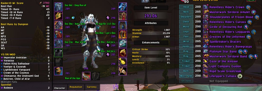 UDK 291 3780 rio gaze+lightcompany 298 (UA region) fake fio, 90 level, Night Elf, Death Knight
