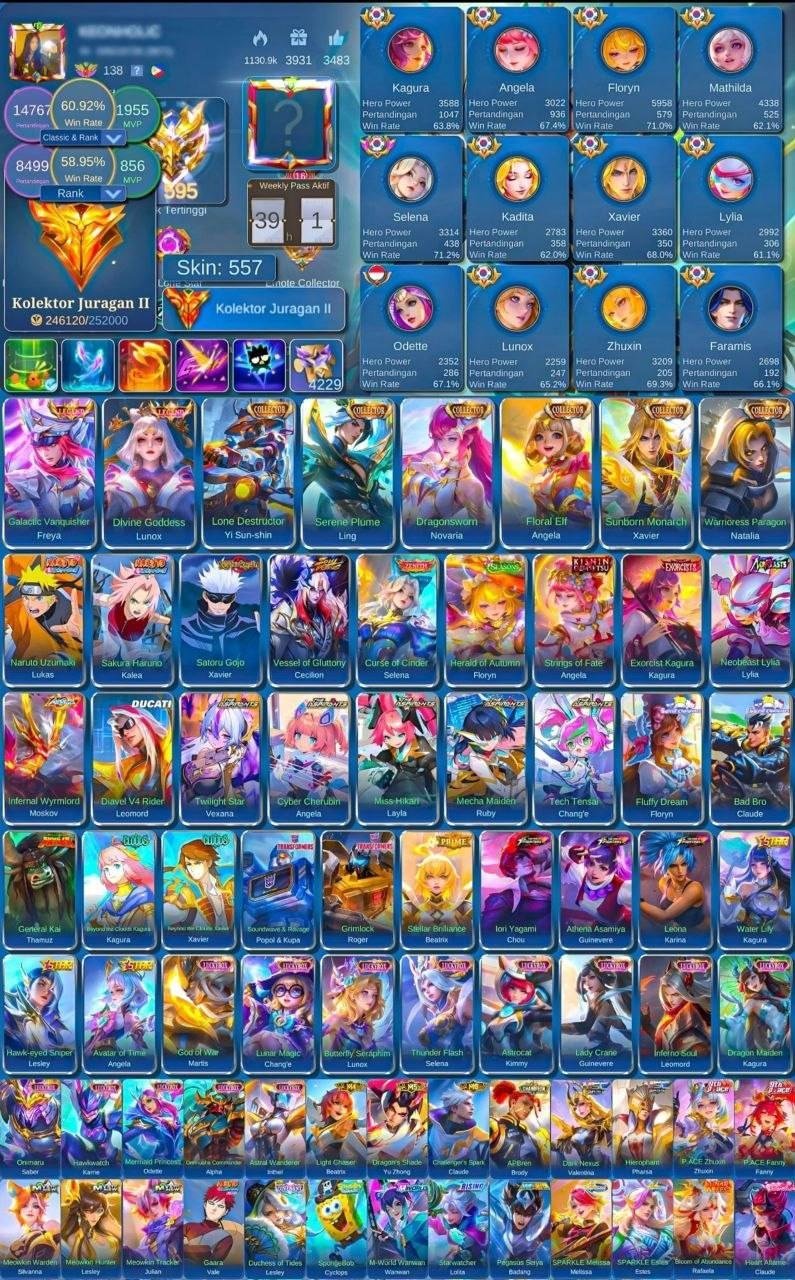 🔥595 Stars in the max🔥Perfectly tuned for mid, good win rates in the top🔥, Sale, Rank: Mythic, Level: 140, Winrate: 60%, Heroes: 133, Skins: 594