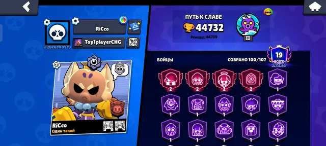 Account 26 years old!!! 44500 trophies this is top, 44500 trophies, 100 brawlers, 19 primes