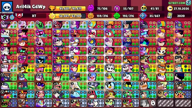 Account with 35 rank in the old system, 95600 trophies, 107 brawlers, 69 primes