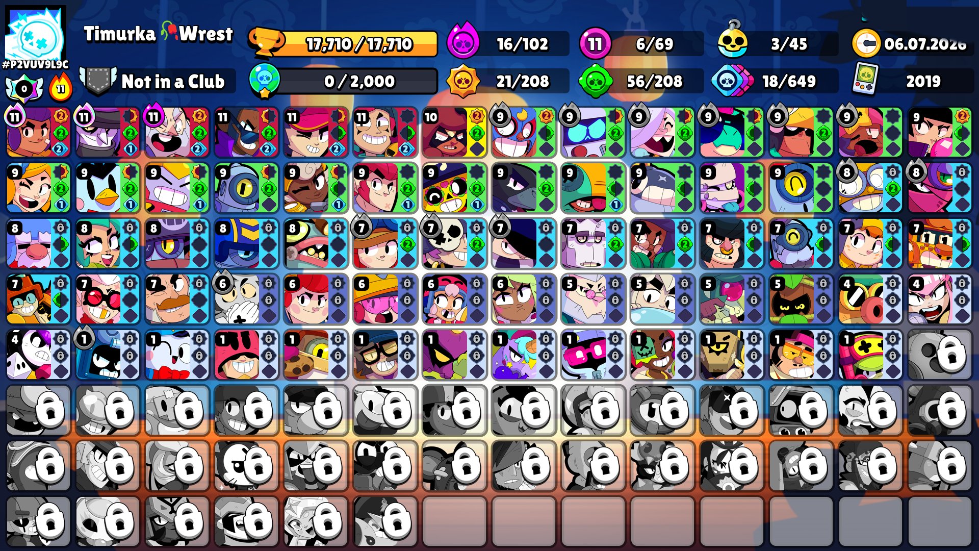 ⚠️**[AUTO]**💎⭐️🔮36k🏆🔮 90 out of 104🔮 11-11 POWER 🔮2021 YEAR🥵 COOL SKINS🔥 12 PRIME💘, trophies 36000, brawlers 90, primes 12