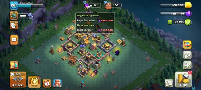 Th 18>Max base➤6 hero max➤Lab& Df almost max type➤25k gems➤11 epic max 2-26➤best Equipment, 18 TH Родной Деревни, 10 TH Строителя