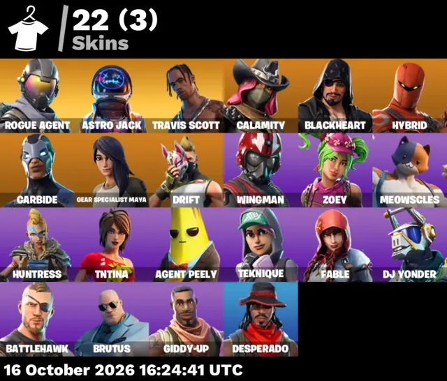 🔥 【FORTNITE】 💚 Travis Scott, Rogue Agent, Drift, Astro Jack 💚 22 скина | 318 ур. | 800 V-Bucks, Продажа, скины 22