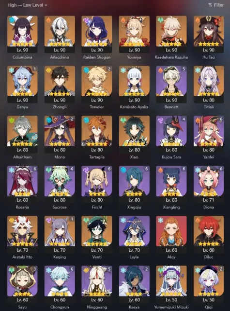 59 AR personal leveled account | 19 characters 5* | 6 weapons 5* | + HSR (Lv. 59) + HI3rd (Lv. 41), Any platform, Email linked, Iter, Leveled, AR 59, Event 23, Primogems 2750