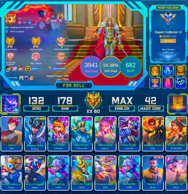 NARUTO VALE | Hero 132 - Skins 178 | More Details Check Screenshot | Moonton Login - All Empty, Продажа, Ранг: Мифическая слава, Уровень: 108, Процент побед: 54%, Герои: 132, Облики: 178