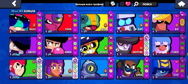 8 legendary skins, 39800 trophies, 99 brawlers, 18 primes