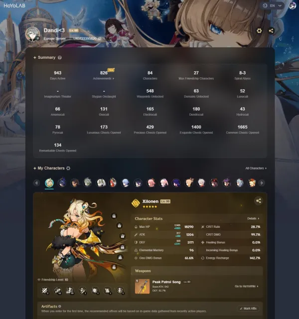 #GE1172 Europe AR60 | LEGS:66 | Yumemizuki Mizuki C1+Silonen+Klorinda+Alhaitham+Nahida+Nilou, Any platform, Email linked, Iter, Levelled up, AR 60