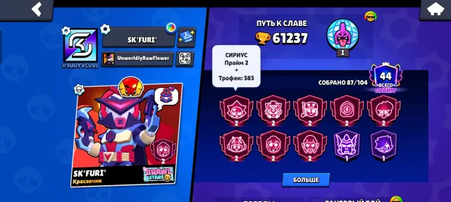 61K🏆 💎SKINS AT 23K💎 🔴LEGA 1🔴 SIRIUS 2550+🏆 NADJIA 2400+🏆 📌180+SKINS📌⚔️21×11 power ⚔️, trophies 61000, brawlers 89, primes 44