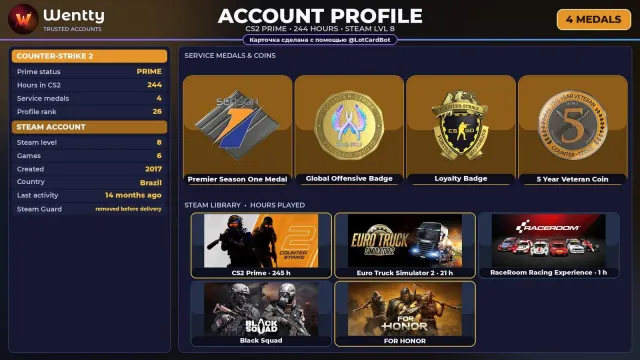 🔥 [CS2 PRIME] +4 RARE MEDALS: PREMIER S1 · GO — 2017 | +2 GAMES | FULL ACCESS #3VHKNB, Sale, Inventory empty, PRIME available