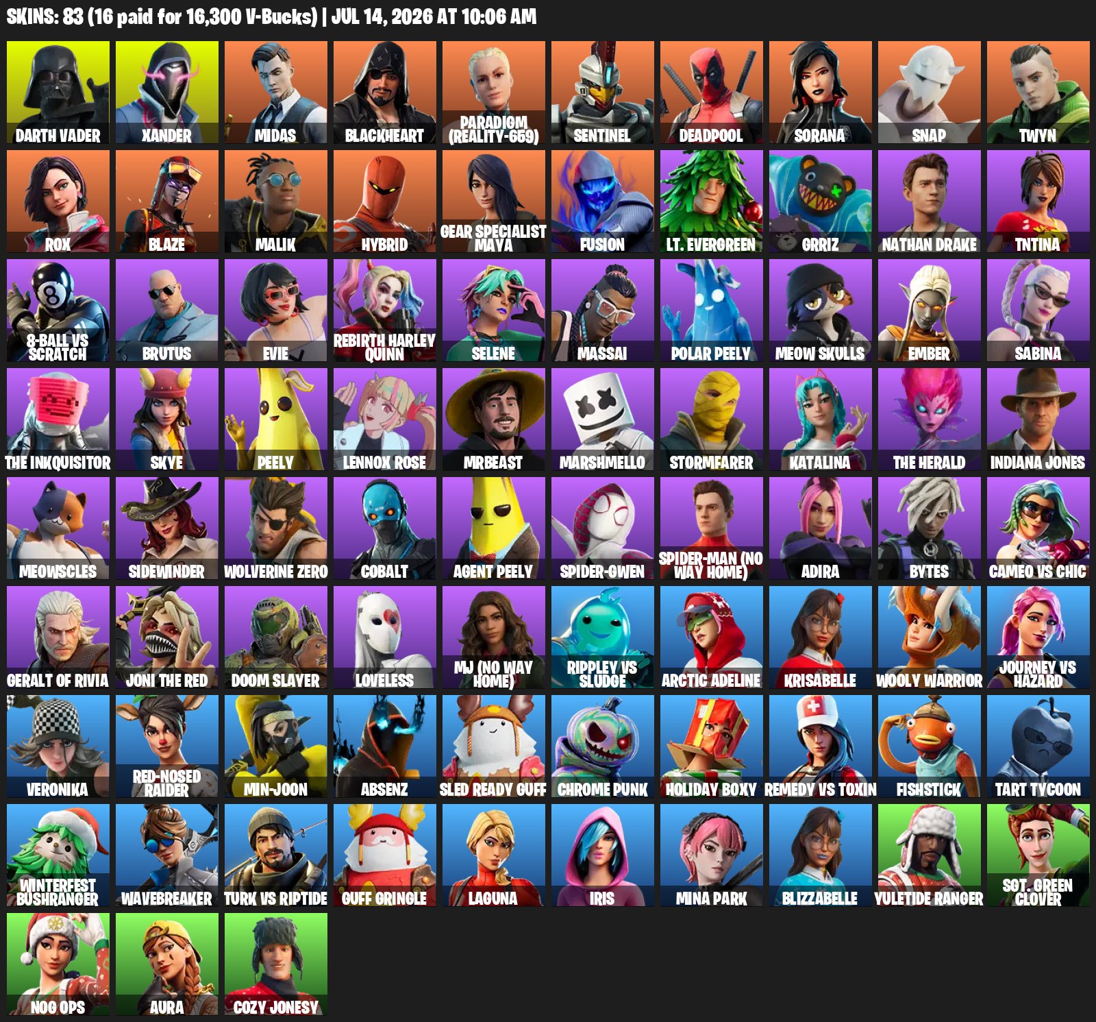 🥰Blaze😉Peely😘Head Banger😉AUTO-RELEASE❤️🔥IDEAL FOR A NEWCOMER😎FULL ACCESS🥰, Sale, skins 83