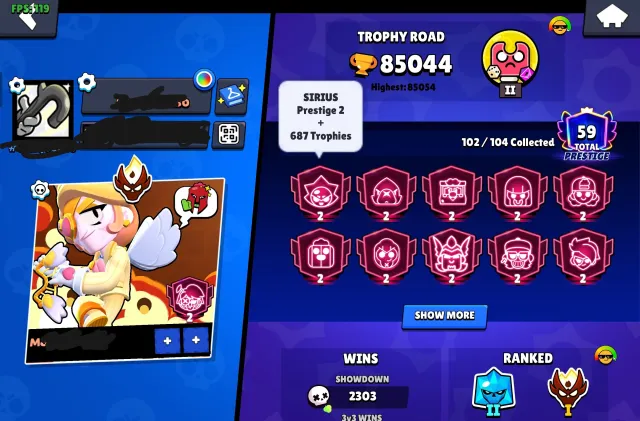 2022 account, includes a huge number of skins and pins, plus the Matcherino Battle Pass; comes, trophies 85000, brawlers 102, primes 59