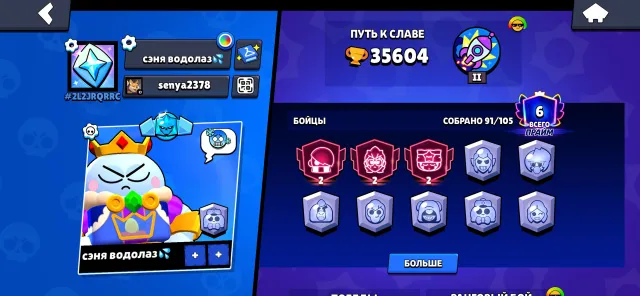 Good account, account created in 2019, 35604 trophies, 91 brawlers, 6 primes