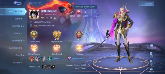 Selling account as main, has 1600 gems on balance, event skins, a bunch of epics, lucky boxes, Sale, Rank: Legend, Level: 33, Win rate: 50%, Heroes: 100, Skins: 169