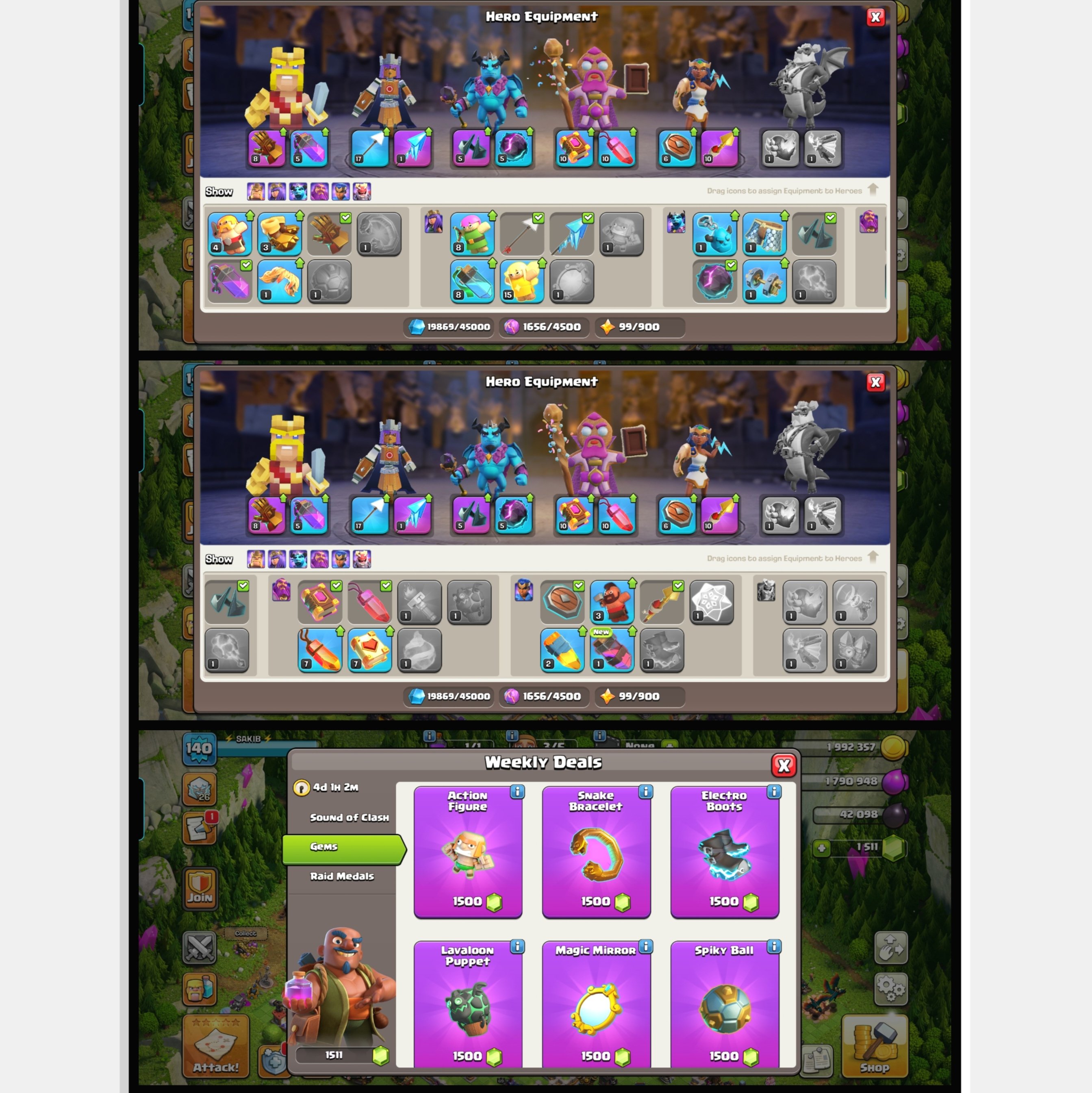 Semi Max Th17 - 5x EPIC EQ. - Hero(45,70,45,20,15) - [Pixel Scenery] - Old Rare Obstacles - 4x Skin, 17 TH Main Village
