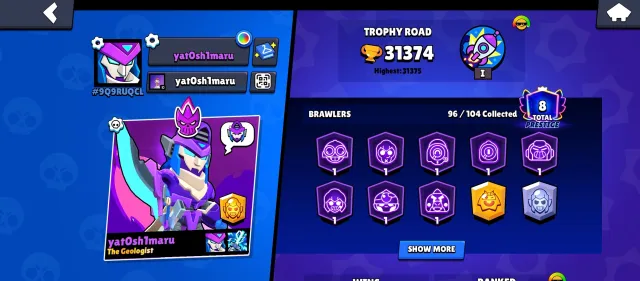 31k🏆 | 💫 8 PRIMES💫 | 💛9500k COINS 💛 20К CILLA'S GLASSES 💛 4 GEMS 💛 33К BLINGS 💛, trophies 31000, brawlers 96, primes 8