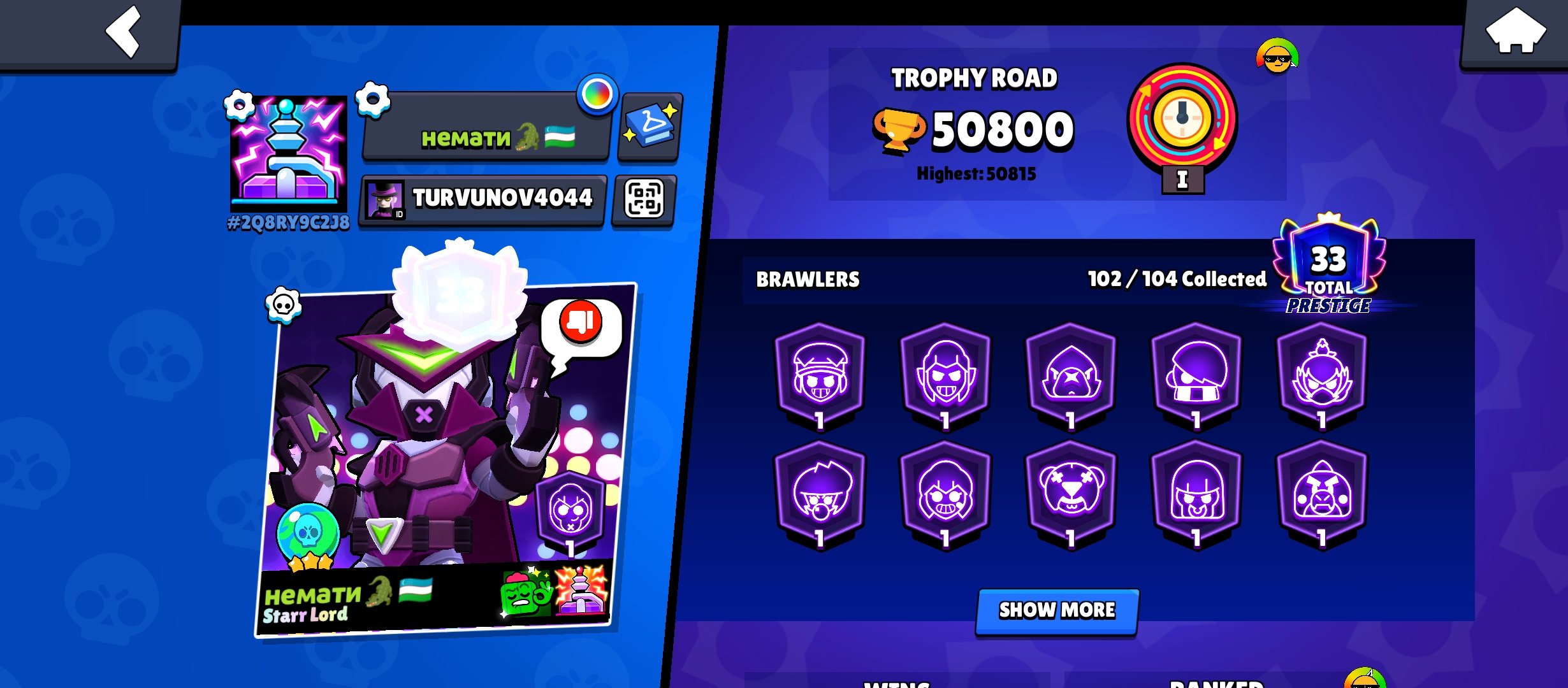 🏆𝟱𝟭𝐊🏆【🎫𝟯 BP+, 𝟭𝟴𝟬 GEMS🎫】👤1O2/1O4👤𝟯𝟮𝟱 SKINS~41k💎❰𝟯𝟱 11-x C HYPER❱📹VIDEO REVIEW📹, trophies 51000, brawlers 102, primes 33