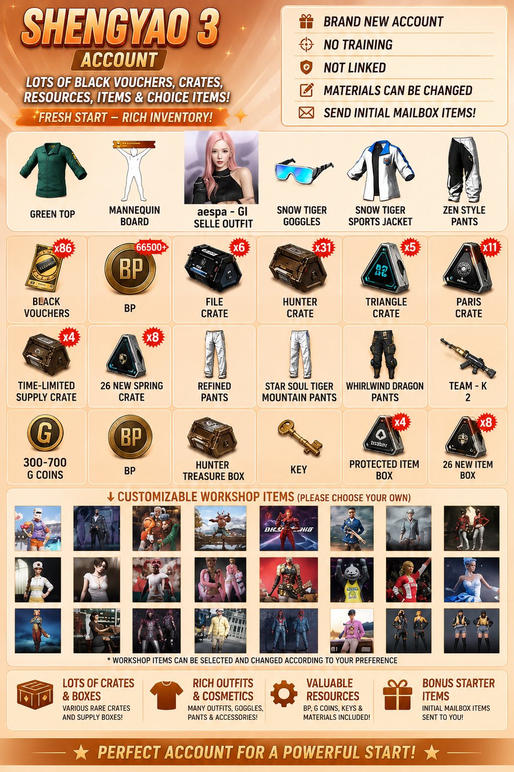 ♦️AESPA GISELLE♦️865 Coupons♦️Crates♦️G COINS♦️, No BATTLEGROUNDS Plus