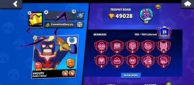 🏆49K🏆【KING FRANK🔹NAME CHANGE】👤108/108👤370 SKINS~46k💎❰9 BP+, 1 PRO PASS🎫72 BUFFS😈❱📹VIDEO REVIEW📹, 49000 trophies, 108 brawlers, 31 primes