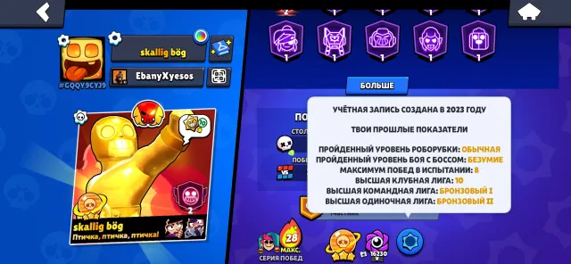 🔒Personal worthy account of 2023 | 46000 TROPHIES | 308 SKINS | Bought BP+, 46013 trophies, 106 brawlers, 16 primes