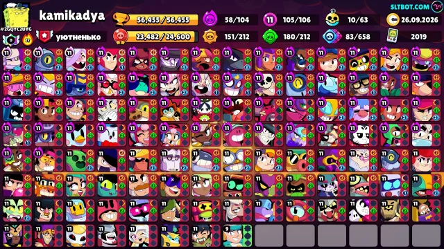 💜56500 TROPHIES💜106x11 ALL BRAWLERS FULL💜375 SKINS💜, 56500 trophies, 106 brawlers