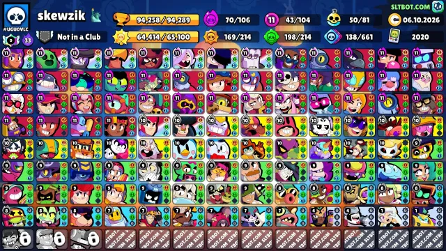 💎Unique and upgraded account in Brawl Stars🔥, 94258 trophies, 104 brawlers, 71 primes