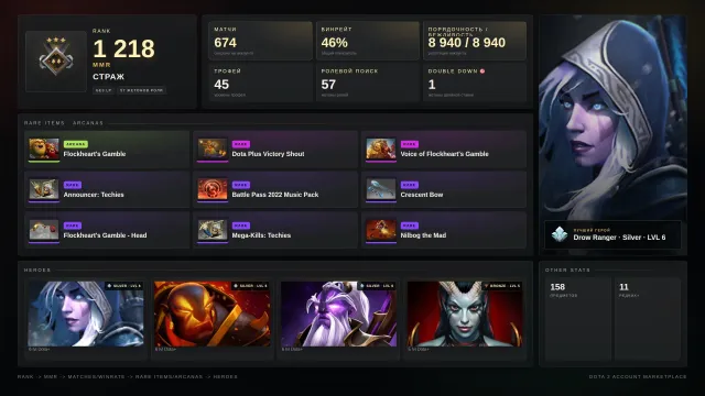 💜 GUARDIAN 4 |1218 MMR | OGRE MAGI ARCANA ✨ | 9K ПОРЯДОЧНОСТИ | АВТОВЫДАЧА ⚡57 жетонов, Продажа, 1218 MMR, 8940 порядочности, 8940 вежливости, 674 матчей, 800 часов
