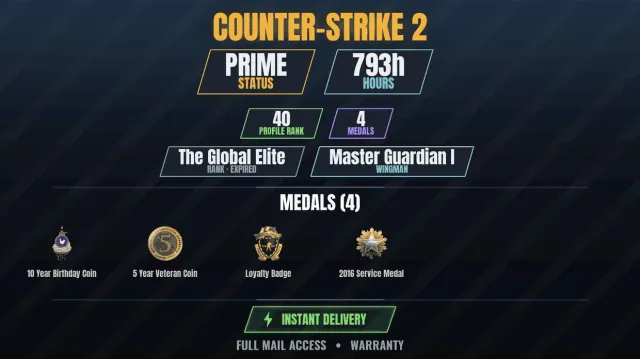 【CS2 Prime🎮793h💠4 medals】 10 Year Anniversary Coin, Service Medal 2016, Loyalty Badge, 5 Year, Sale, With inventory, Has PRIME