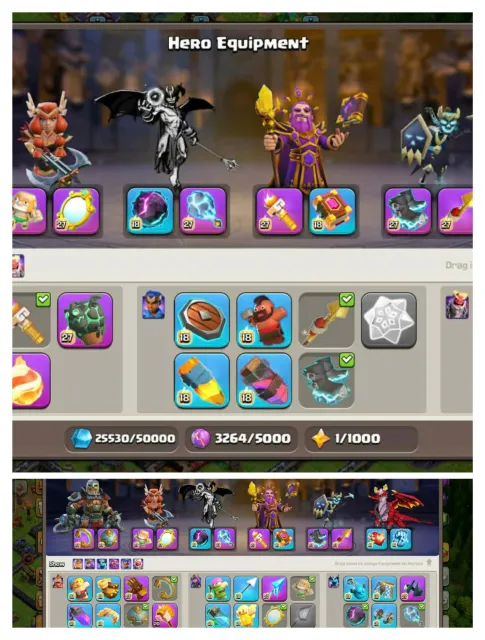 Profile max➤LEGND League 2➤15 epic max➤All Guardians Max➤6 Hero Max➤60% discount SHOP, 18 TH Родной Деревни, 10 TH Строителя
