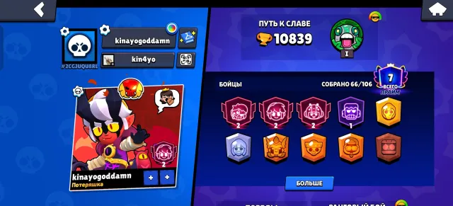🔥Account Rebinding🔥Legendary League🔥Sleeping Beauty Pin🔥Rare Skins🔥Will Gass🔥, 10839 Trophies, 66 Brawlers, 7 Primes