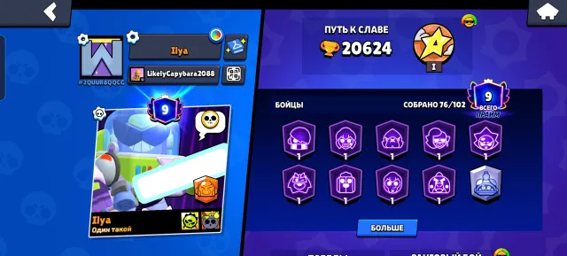 Brawl Stars account 20500 trophies (Full Rebind), 20624 trophies, 76 brawlers, 9 primes