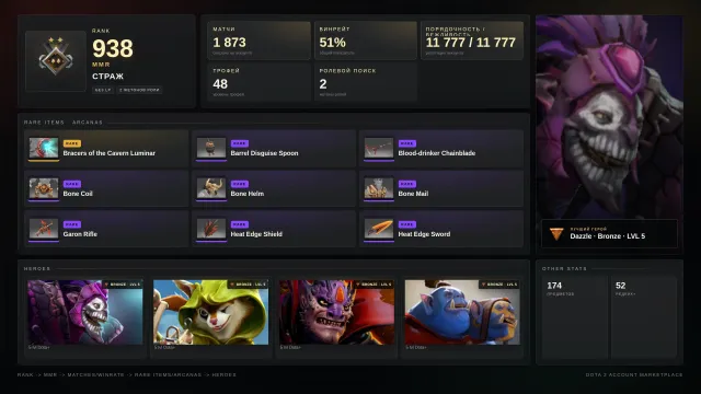 ✨Страж 2 ≈ 938 MMR✅11777 ПОРЯДОЧНОСТЬ✅✨Личність✨Сети✨⚔️48 трофей⚔️🎯2 ЖЕТОНА🎮RUST, Продаж, 938 MMR, 11777 порядочності, 11777 ввічливості, 1931 матчів, 2743 годин
