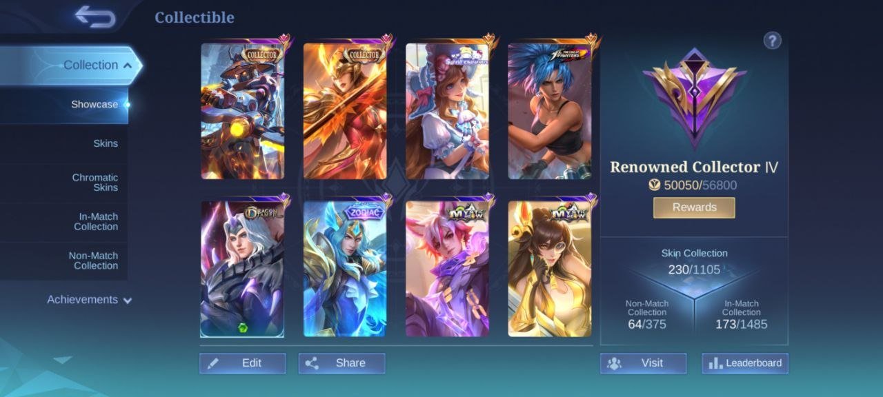 collector YSS⇨pharsha➤fluffy floren deluxe 24 zodiac Lancelot EPIC lunox Freya emblem Max MC 83 Draw, Sale, Rank: Mythical Immortal, Level: 54, Winrate: 63%, Heroes: 107, Skins: 230