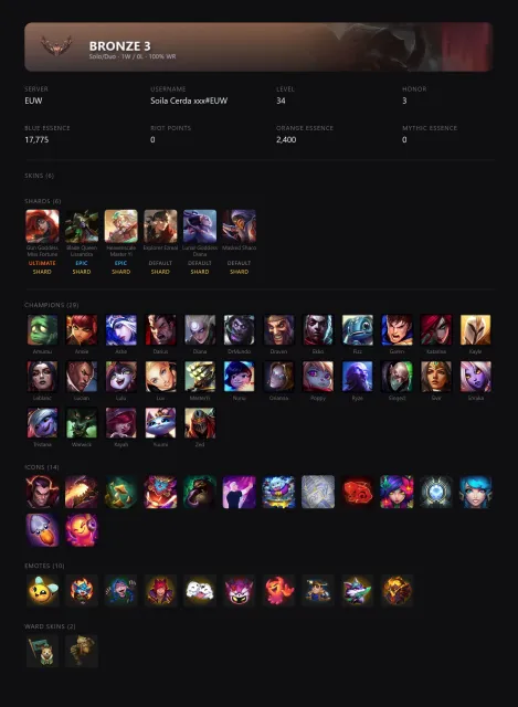 🟡┃🔥 GUN GODDESS MISS FORTUNE / HEAVENSCALE MASTER YI / LUNAR GODDESS DIANA┃🕗 АВТОВЫДАЧА┃✅ ПОЧТА┃, Продажа, уровень 34, чемпионы 29, скины 6, Бронза