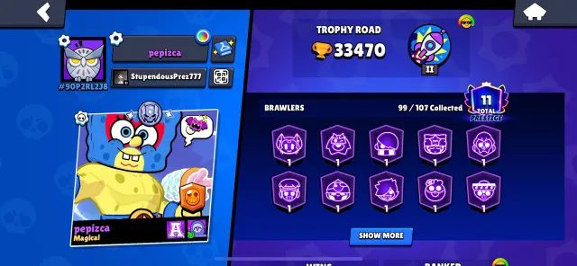 🔥🔹ACCOUNT WITH EL GUBNKA AND OTHER RARE SKINS🔥🔹2020 YEAR🔹, 33400 trophies, 99 brawlers, 11 primes