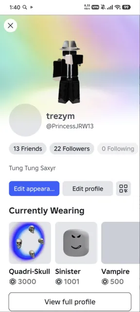 Good account with a huge total of 140k, many off-sale items, there is a limited item for 2-3k robux, Sale, Voice chat: No