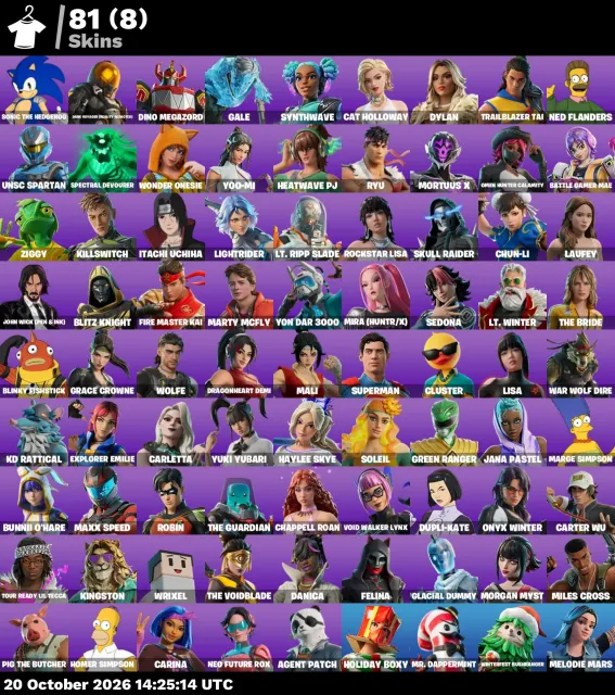 💟AUTOMATIC DELIVERY💟BY MAIL🟣81 SKINS🌸Sonic the Hedgehog🌸Spectral Devourer🌸Ryu🌸Mortuus X🌸, Sale, skins 81