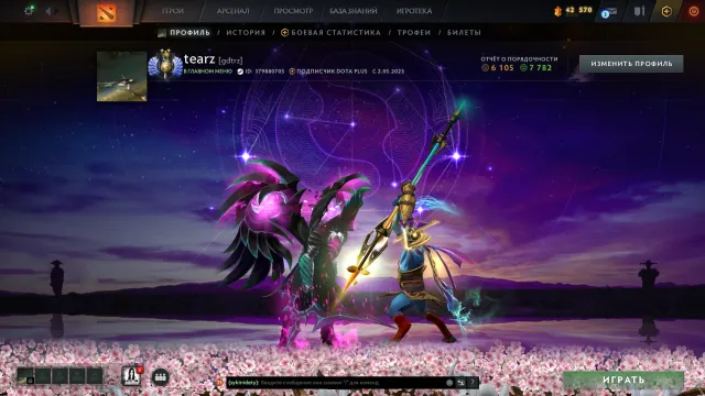 Personal account, 11 Arcana, Rubiline TB, Arcana on VR and Shaker, many games, Sale, 4770 MMR, 7782 Behavior score, 6105 вежливости, 2233 games, 2 hours