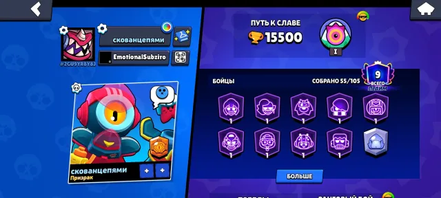 Sale of an excellent account for beginners, 15500 trophies, 55 brawlers, 9 primes