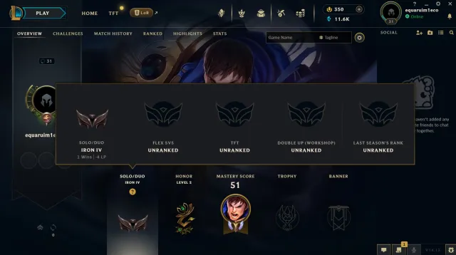 [NA] IRON 4 0 LP | 11.6k-40K BE + 350RP | Hand Deranked | No Ban | Full Access, Sale, level 31, champions 10, skins 5, Iron