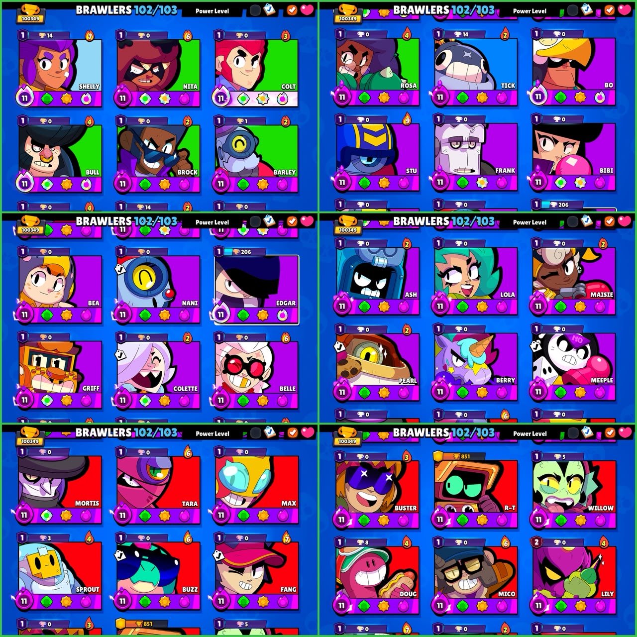 ▣ 100K Trophies ▣ 86x Brawlers Maxed ▣ 50 Hypercharged ▣ 295 Skins ▣ Huge Pins Collection, trophies 100371, brawlers 102