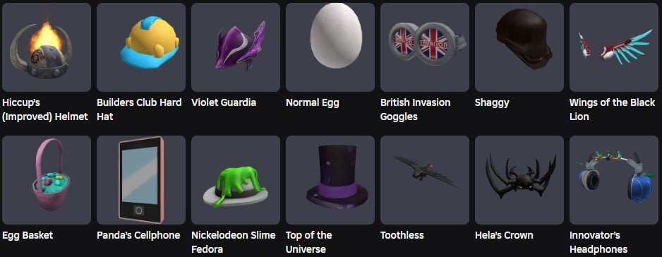 Hiccup’s (Improved) Helmet + Builders Club Hard Hat + 2,2K RAP + 427 Robux balance + more, Sale, Voice chat: No