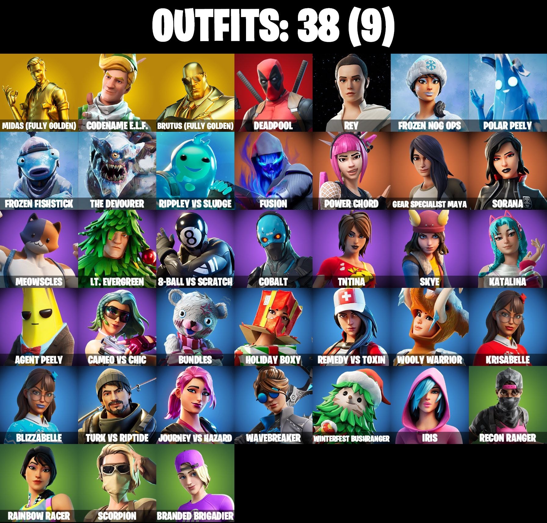 ⚡ ALL PLATFORMS ⚡ Golden Midas ⚡ Golden Brutus ⚡ Deadpool ⚡ Gear Specialist Maya ⚡ Meowscles, Sale, skins 38