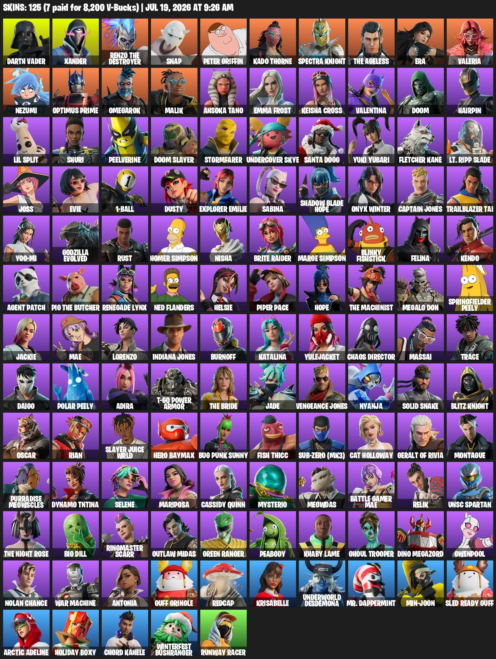 Fortnite account with 125 character skins | Fast automatic delivery and buyer support, Sale, skins 125