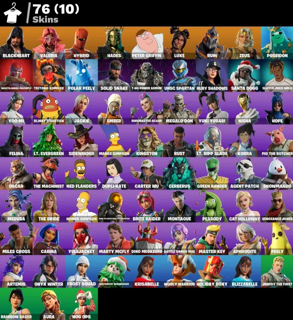 👕 76 skins 🎮 Level 3506 💰 150 V-bucks 💰 Blackheart | Valeria | Hybrid | Hades | Peter Griffin | Selling, skins 76