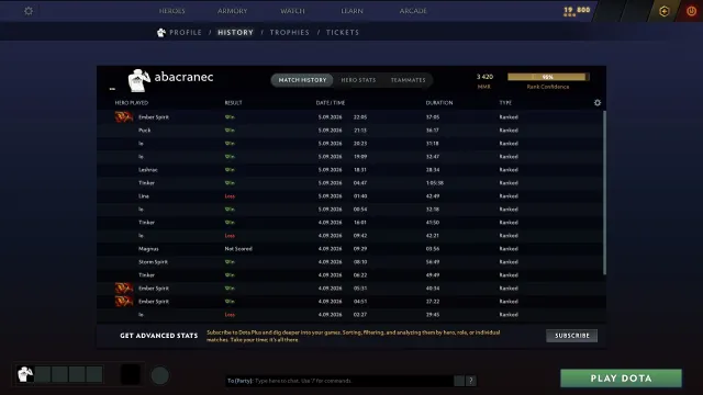 Account Legende 3, Verkauf, 3400 MMR, 6120 Ehrlichkeit, 6120 Höflichkeit, 250 Spiele, 378 Stunden