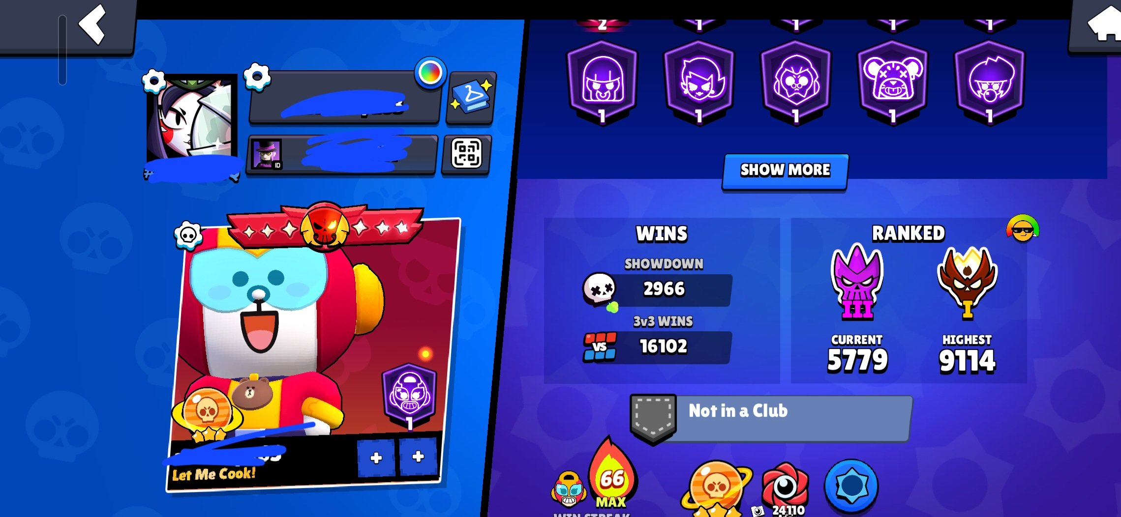 2019 account, good progression., trophies 75500, brawlers 104, primes 42