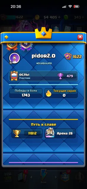 good account in Clash Royale, 28 arena, level 15, 11800 trophies, 123 cards, No