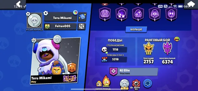 Good fat account, 35408 trophies, 107 brawlers, 18 primes